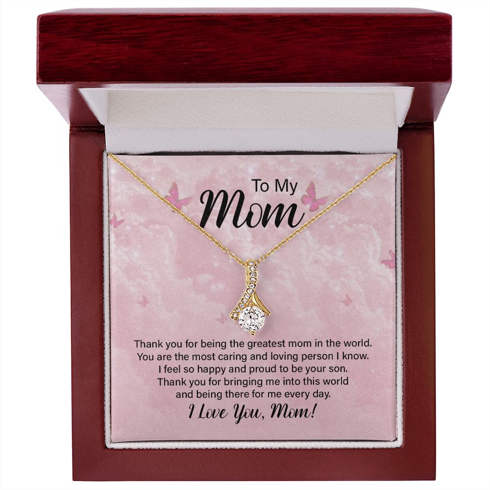 To My Mom Thank You For the Greatest Mom Alluring Ribbon Necklace Message Card-Express Your Love Gifts