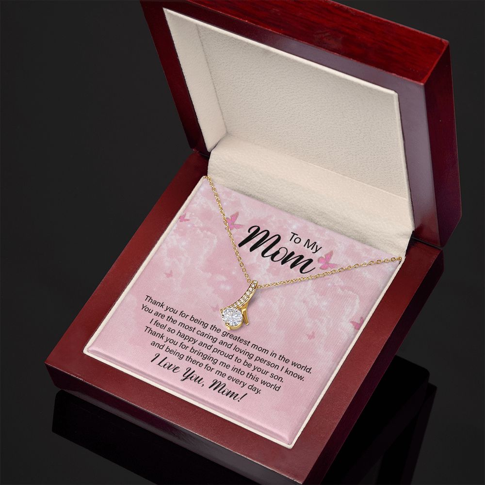 To My Mom Thank You For the Greatest Mom Alluring Ribbon Necklace Message Card-Express Your Love Gifts