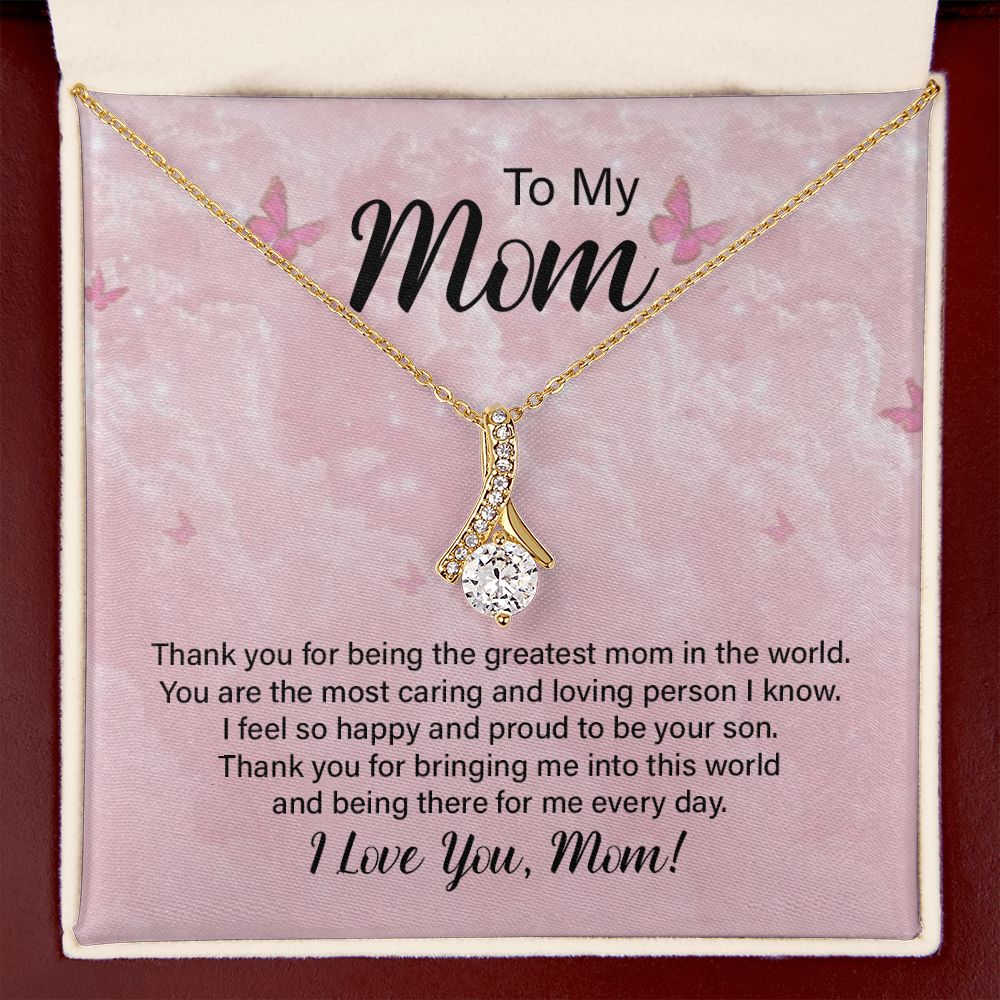 To My Mom Thank You For the Greatest Mom Alluring Ribbon Necklace Message Card-Express Your Love Gifts