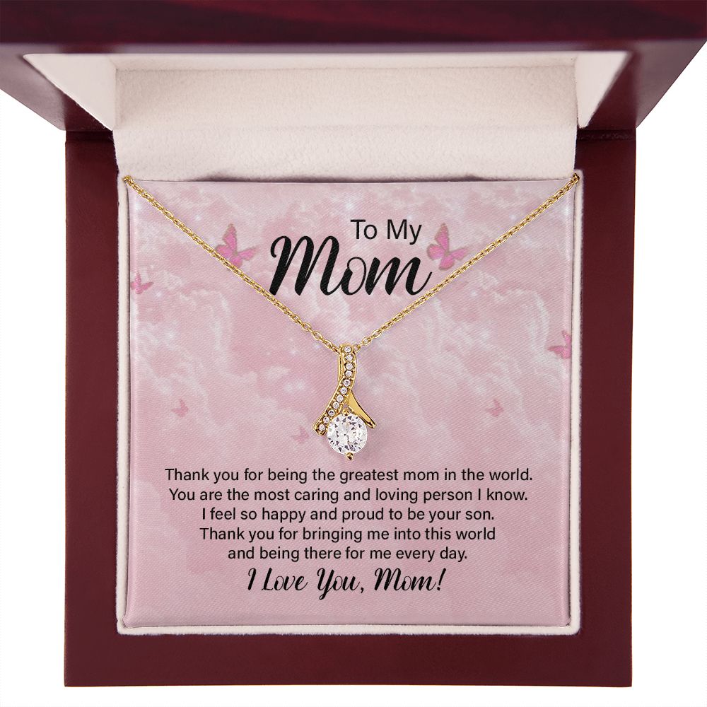 To My Mom Thank You For the Greatest Mom Alluring Ribbon Necklace Message Card-Express Your Love Gifts