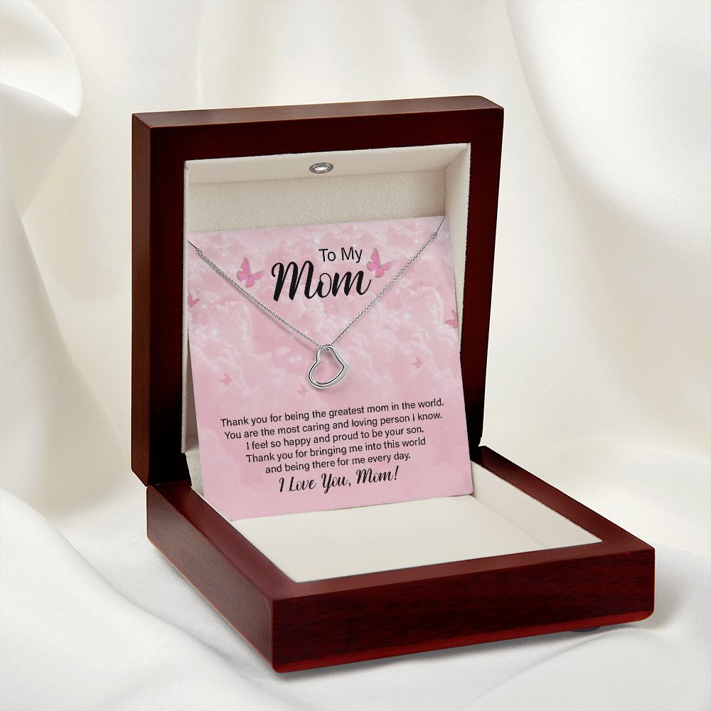 To My Mom Thank You For the Greatest Mom Delicate Heart Necklace-Express Your Love Gifts
