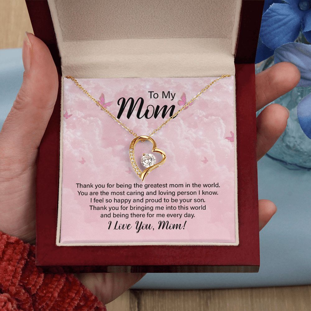 To My Mom Thank You For the Greatest Mom Forever Necklace w Message Card-Express Your Love Gifts