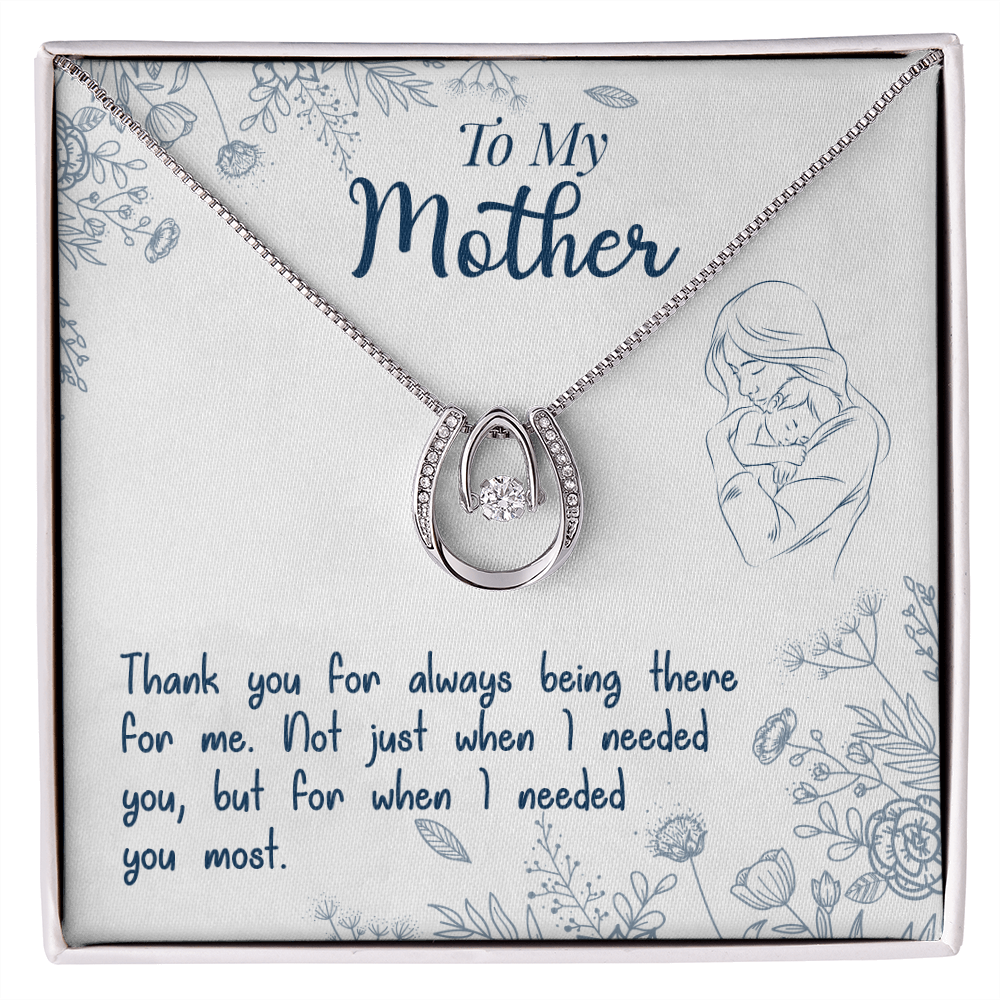 To My Mom Thanks for Being There Lucky Horseshoe Necklace Message Card 14k w CZ Crystals-Express Your Love Gifts