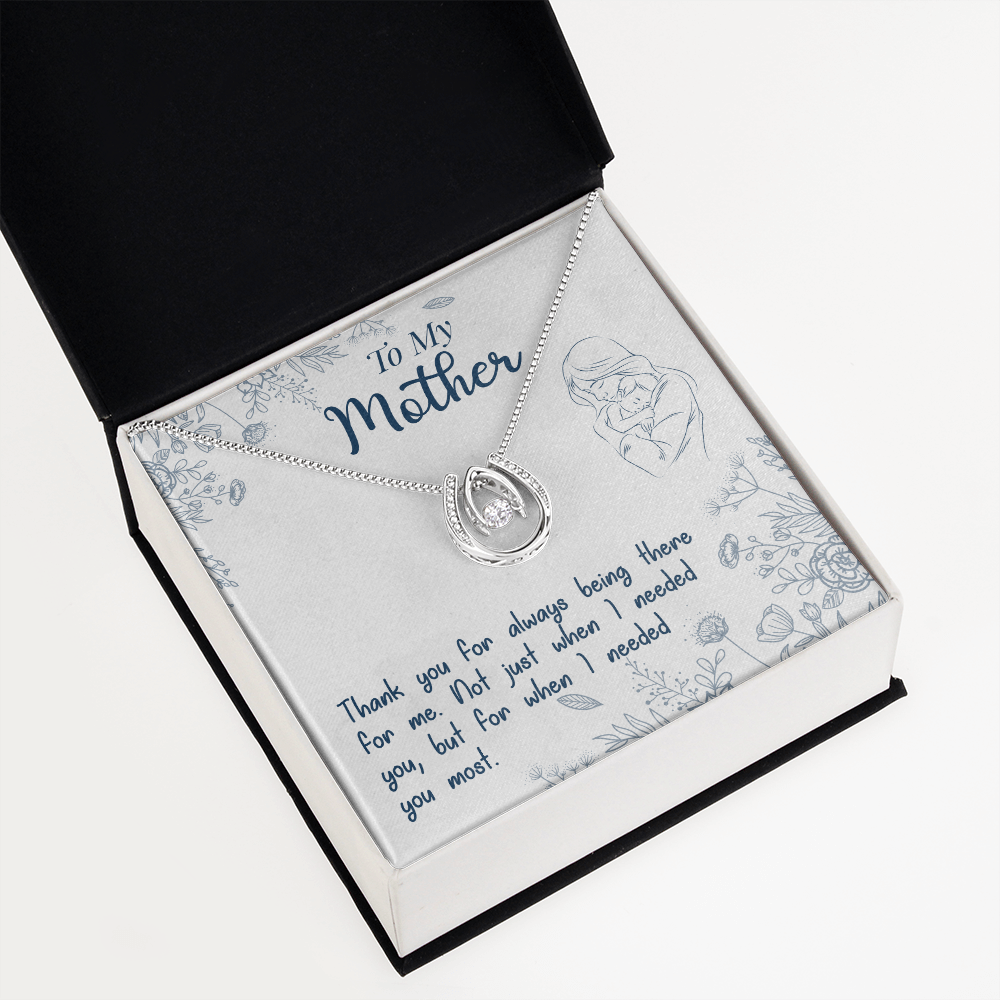 To My Mom Thanks for Being There Lucky Horseshoe Necklace Message Card 14k w CZ Crystals-Express Your Love Gifts