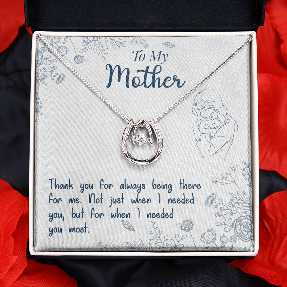 To My Mom Thanks for Being There Lucky Horseshoe Necklace Message Card 14k w CZ Crystals-Express Your Love Gifts