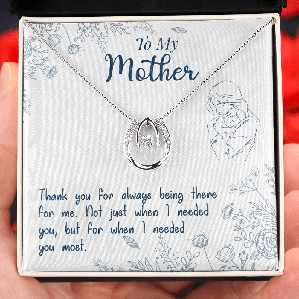 To My Mom Thanks for Being There Lucky Horseshoe Necklace Message Card 14k w CZ Crystals-Express Your Love Gifts