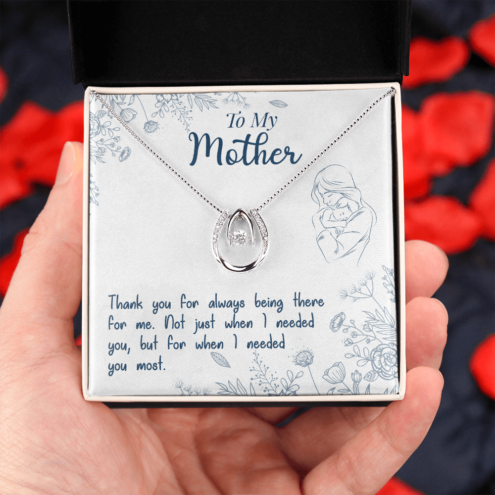 To My Mom Thanks for Being There Lucky Horseshoe Necklace Message Card 14k w CZ Crystals-Express Your Love Gifts