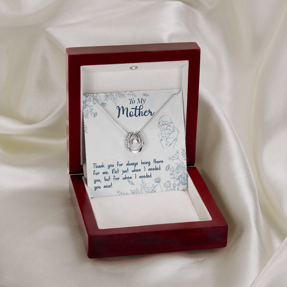 To My Mom Thanks for Being There Lucky Horseshoe Necklace Message Card 14k w CZ Crystals-Express Your Love Gifts