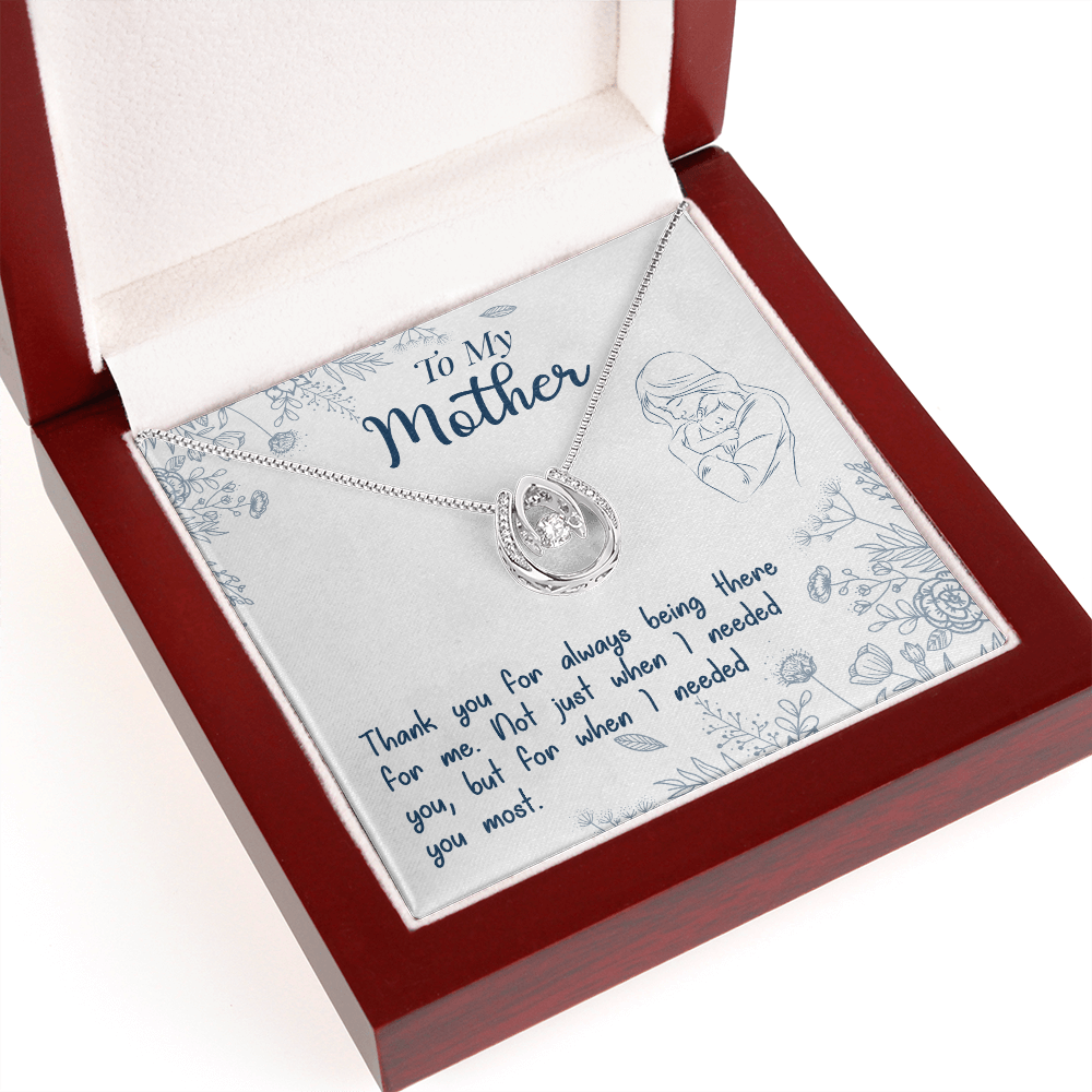 To My Mom Thanks for Being There Lucky Horseshoe Necklace Message Card 14k w CZ Crystals-Express Your Love Gifts