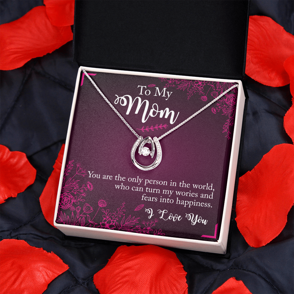 To My Mom You Are the Person Lucky Horseshoe Necklace Message Card 14k w CZ Crystals-Express Your Love Gifts