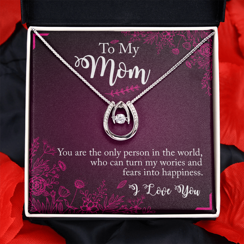 To My Mom You Are the Person Lucky Horseshoe Necklace Message Card 14k w CZ Crystals-Express Your Love Gifts