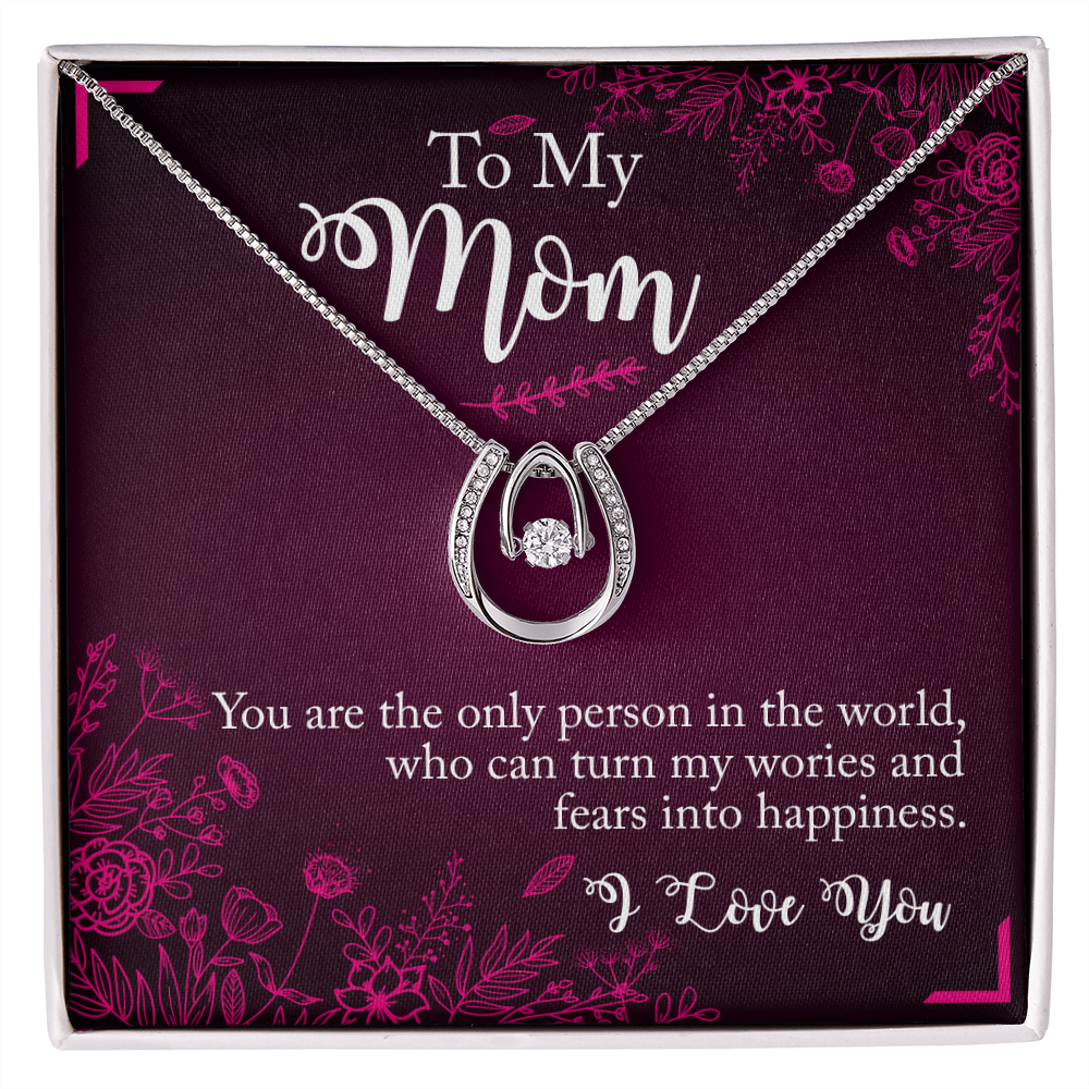 To My Mom You Are the Person Lucky Horseshoe Necklace Message Card 14k w CZ Crystals-Express Your Love Gifts