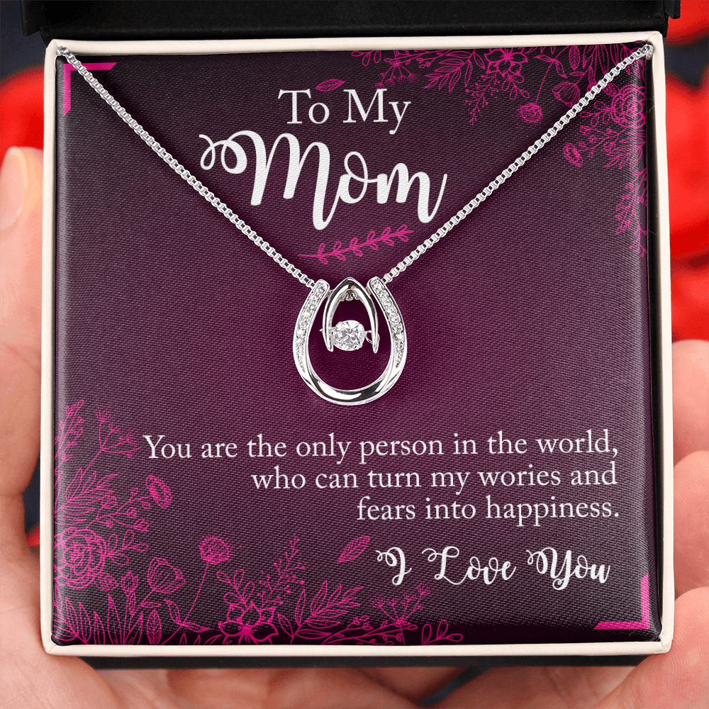 To My Mom You Are the Person Lucky Horseshoe Necklace Message Card 14k w CZ Crystals-Express Your Love Gifts