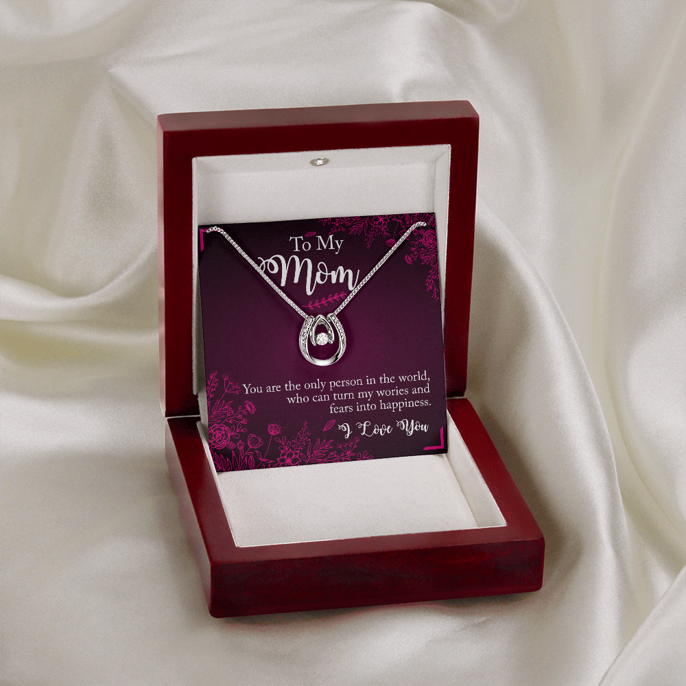 To My Mom You Are the Person Lucky Horseshoe Necklace Message Card 14k w CZ Crystals-Express Your Love Gifts