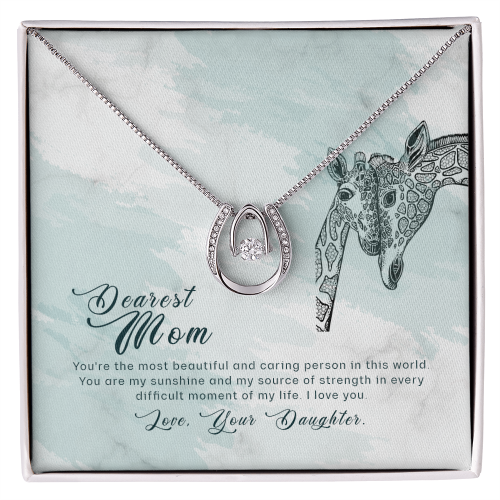 To my Mom You're Most Beautiful Lucky Horseshoe Necklace Message Card 14k w CZ Crystals-Express Your Love Gifts