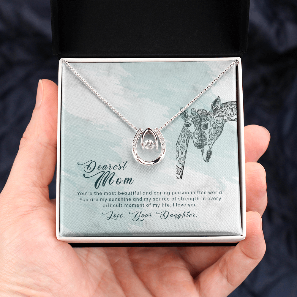 To my Mom You're Most Beautiful Lucky Horseshoe Necklace Message Card 14k w CZ Crystals-Express Your Love Gifts