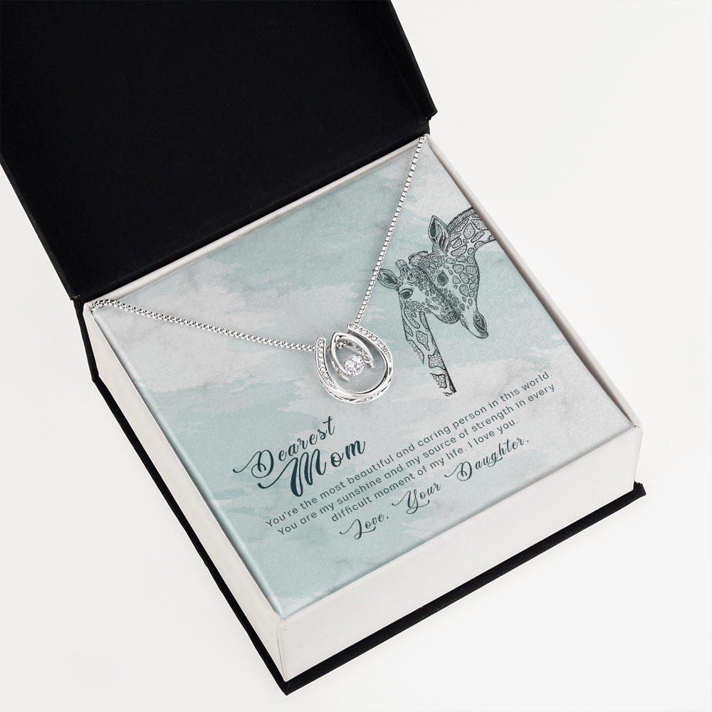 To my Mom You're Most Beautiful Lucky Horseshoe Necklace Message Card 14k w CZ Crystals-Express Your Love Gifts