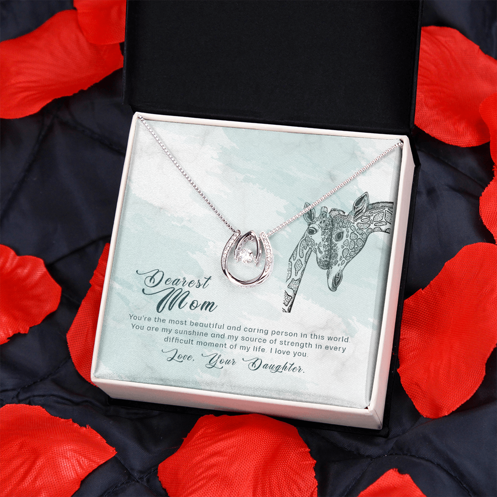 To my Mom You're Most Beautiful Lucky Horseshoe Necklace Message Card 14k w CZ Crystals-Express Your Love Gifts