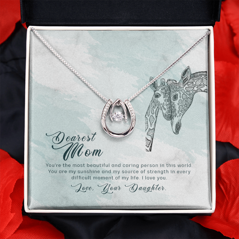 To my Mom You're Most Beautiful Lucky Horseshoe Necklace Message Card 14k w CZ Crystals-Express Your Love Gifts