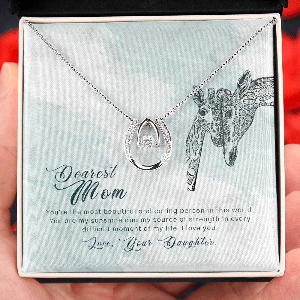 To my Mom You're Most Beautiful Lucky Horseshoe Necklace Message Card 14k w CZ Crystals-Express Your Love Gifts