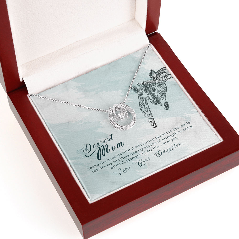 To my Mom You're Most Beautiful Lucky Horseshoe Necklace Message Card 14k w CZ Crystals-Express Your Love Gifts