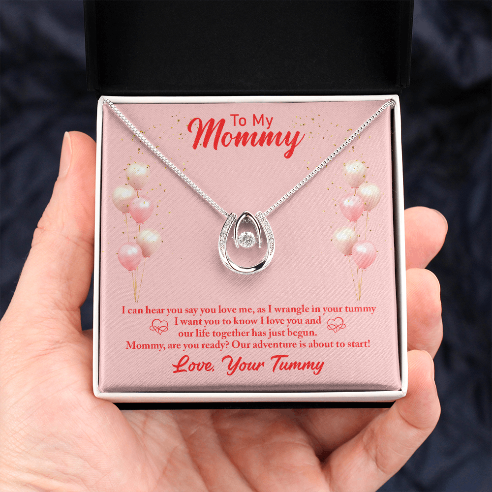 To My Mommy from Baby Hear You Lucky Horseshoe Necklace Message Card 14k w CZ Crystals-Express Your Love Gifts