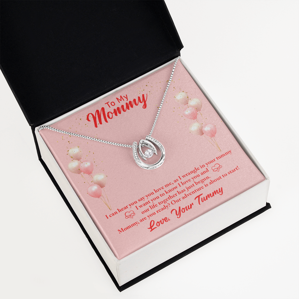 To My Mommy from Baby Hear You Lucky Horseshoe Necklace Message Card 14k w CZ Crystals-Express Your Love Gifts