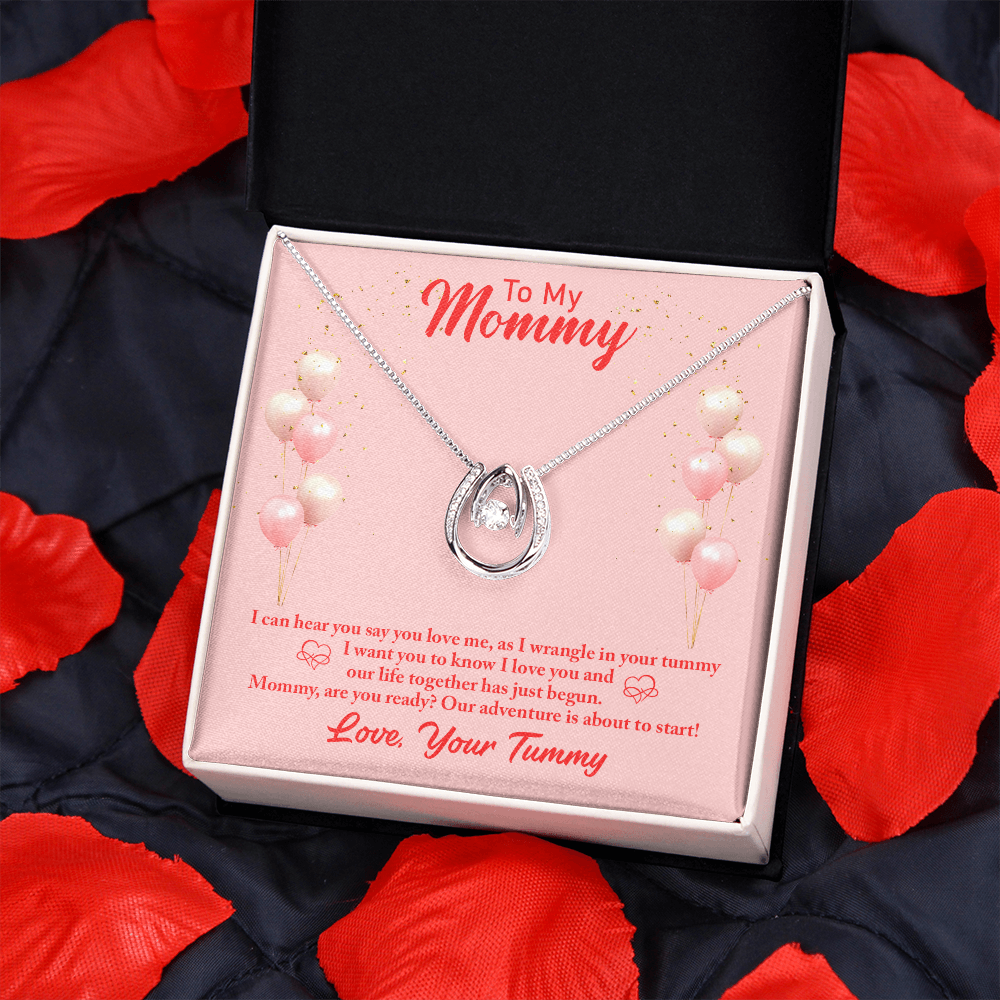 To My Mommy from Baby Hear You Lucky Horseshoe Necklace Message Card 14k w CZ Crystals-Express Your Love Gifts