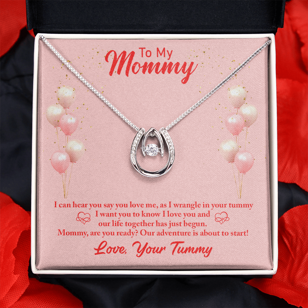 To My Mommy from Baby Hear You Lucky Horseshoe Necklace Message Card 14k w CZ Crystals-Express Your Love Gifts