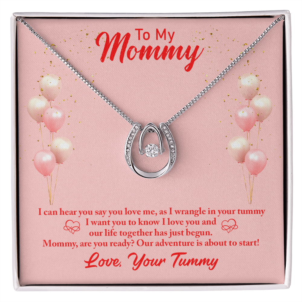 To My Mommy from Baby Hear You Lucky Horseshoe Necklace Message Card 14k w CZ Crystals-Express Your Love Gifts