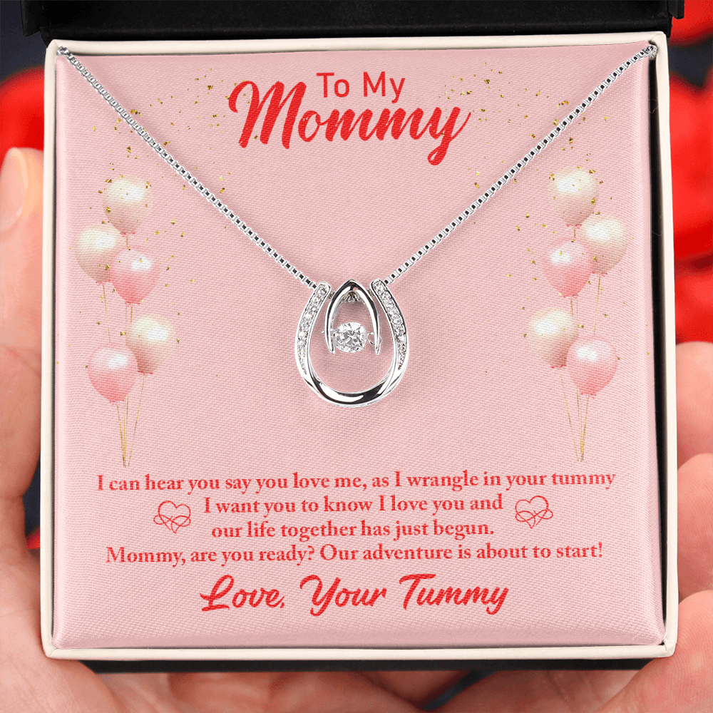 To My Mommy from Baby Hear You Lucky Horseshoe Necklace Message Card 14k w CZ Crystals-Express Your Love Gifts