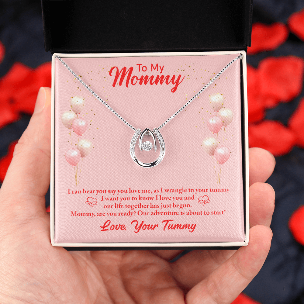 To My Mommy from Baby Hear You Lucky Horseshoe Necklace Message Card 14k w CZ Crystals-Express Your Love Gifts