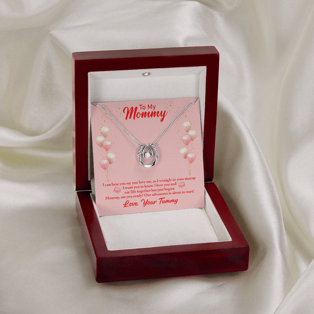 To My Mommy from Baby Hear You Lucky Horseshoe Necklace Message Card 14k w CZ Crystals-Express Your Love Gifts