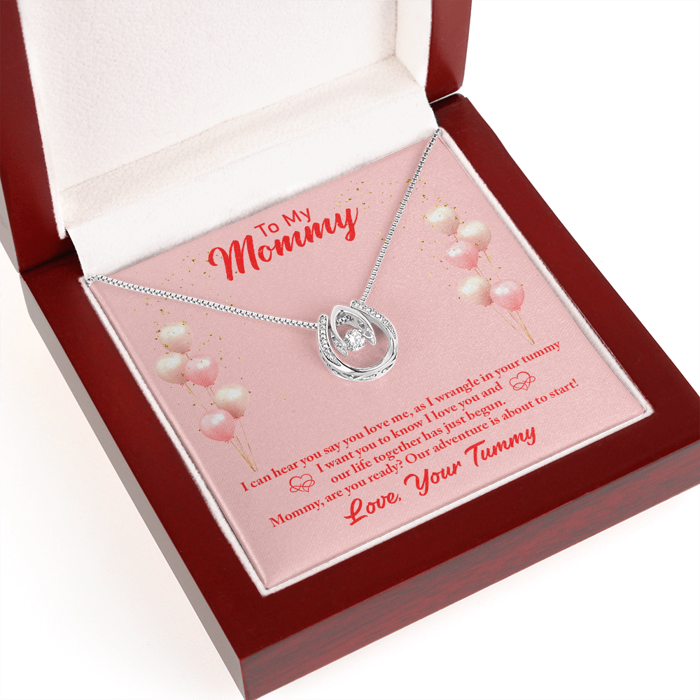 To My Mommy from Baby Hear You Lucky Horseshoe Necklace Message Card 14k w CZ Crystals-Express Your Love Gifts