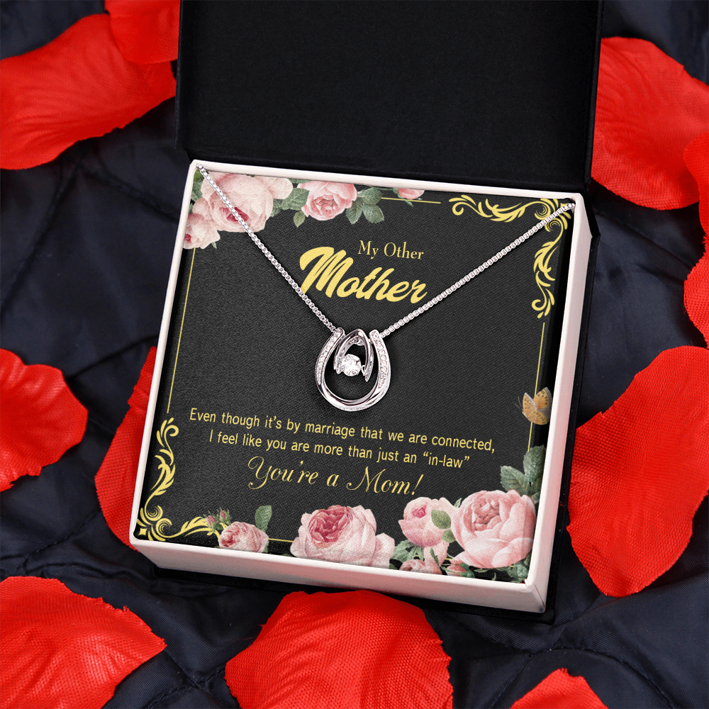 To My Mother-in-Law Connected Lucky Horseshoe Necklace Message Card 14k w CZ Crystals-Express Your Love Gifts