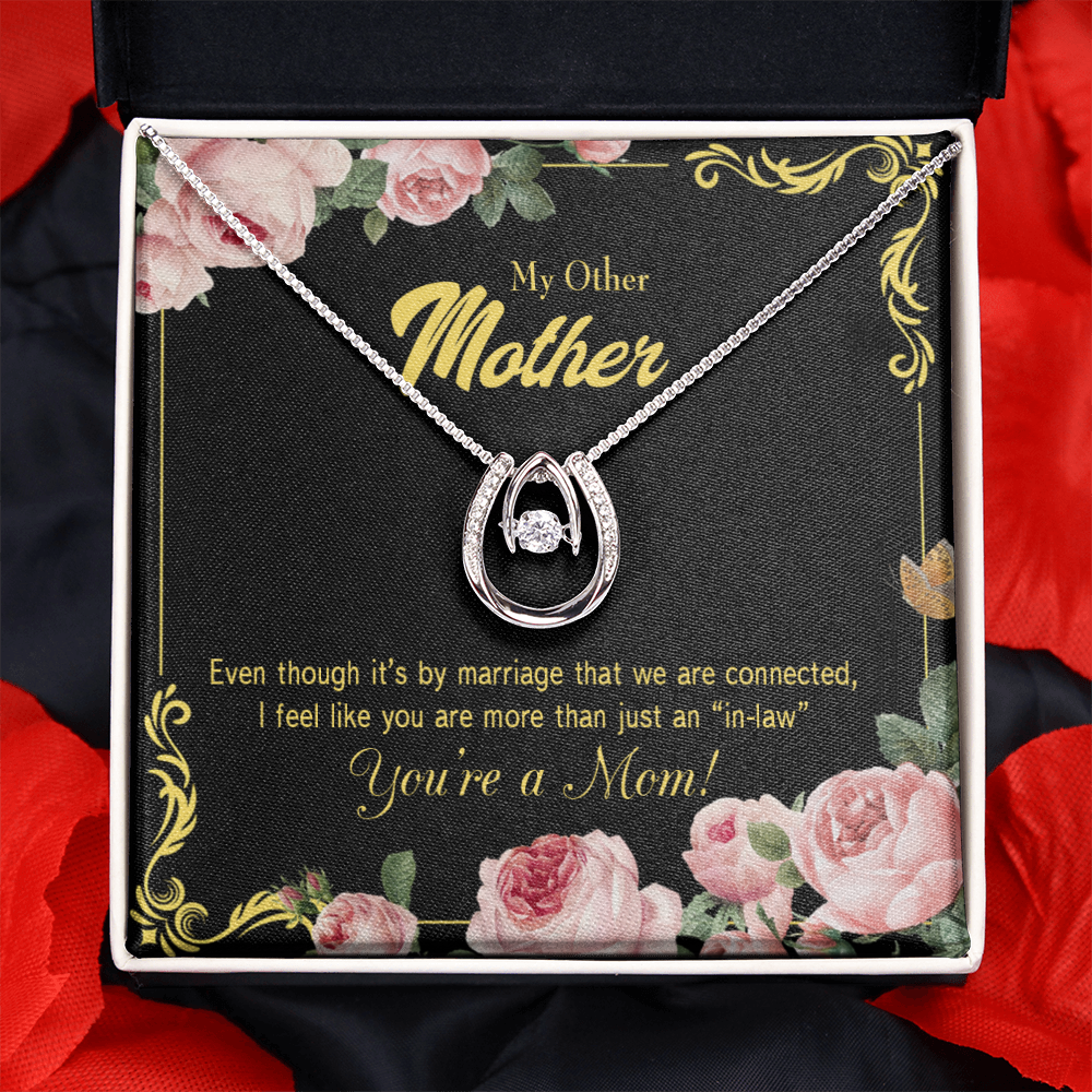 To My Mother-in-Law Connected Lucky Horseshoe Necklace Message Card 14k w CZ Crystals-Express Your Love Gifts