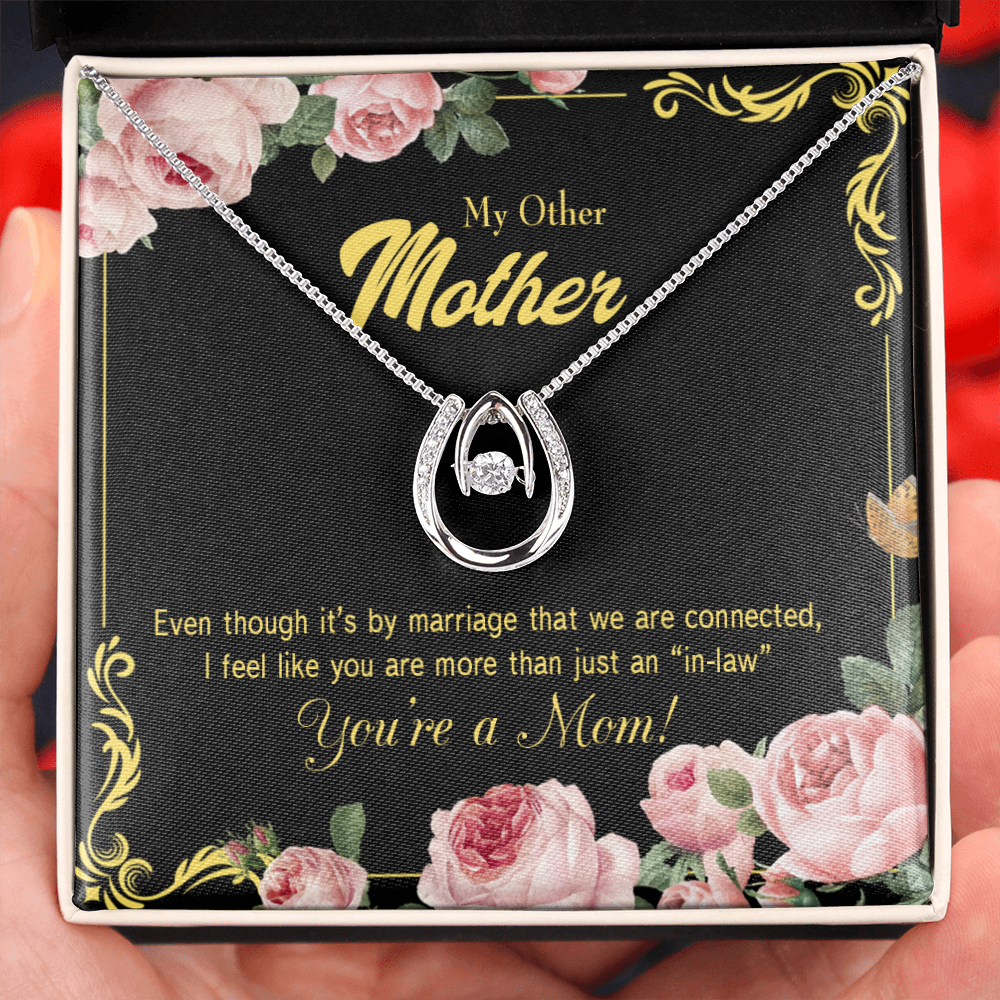 To My Mother-in-Law Connected Lucky Horseshoe Necklace Message Card 14k w CZ Crystals-Express Your Love Gifts