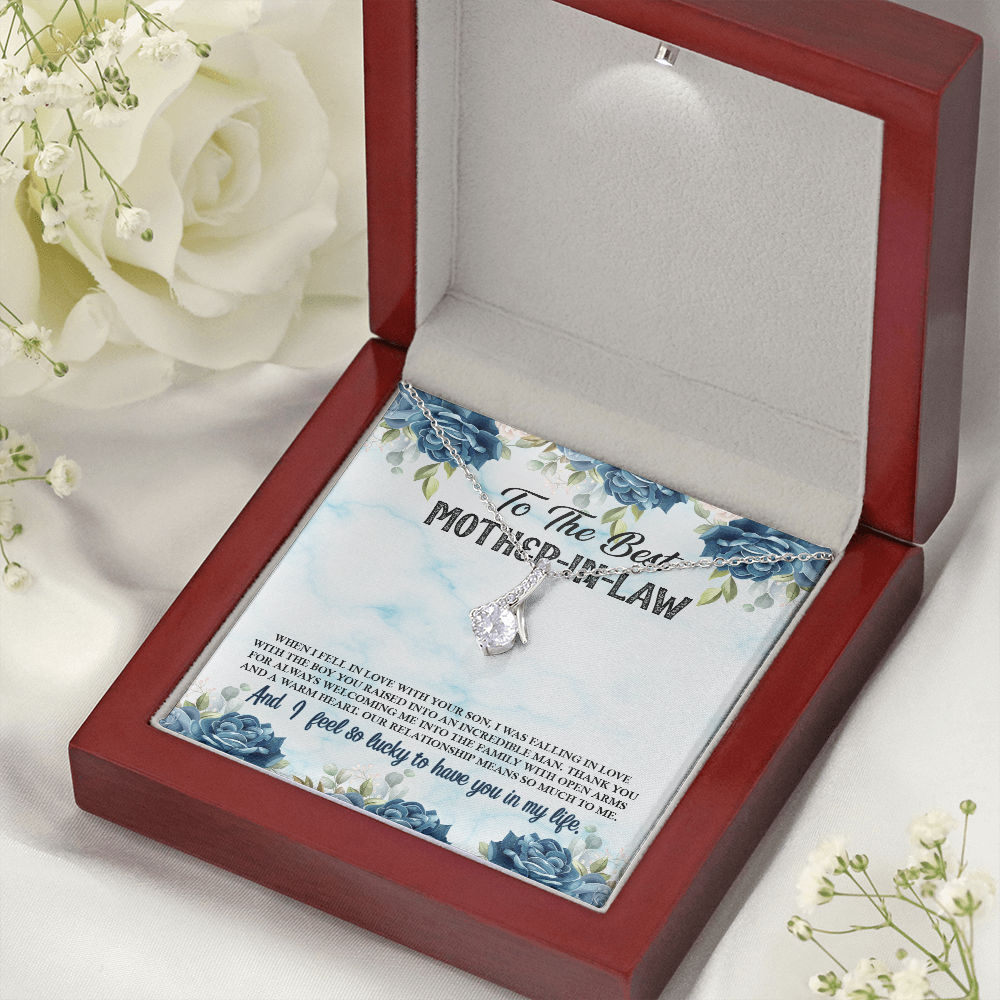 To My Mother-in-Law Fall in Love With Your Son Alluring Ribbon Necklace Message Card-Express Your Love Gifts