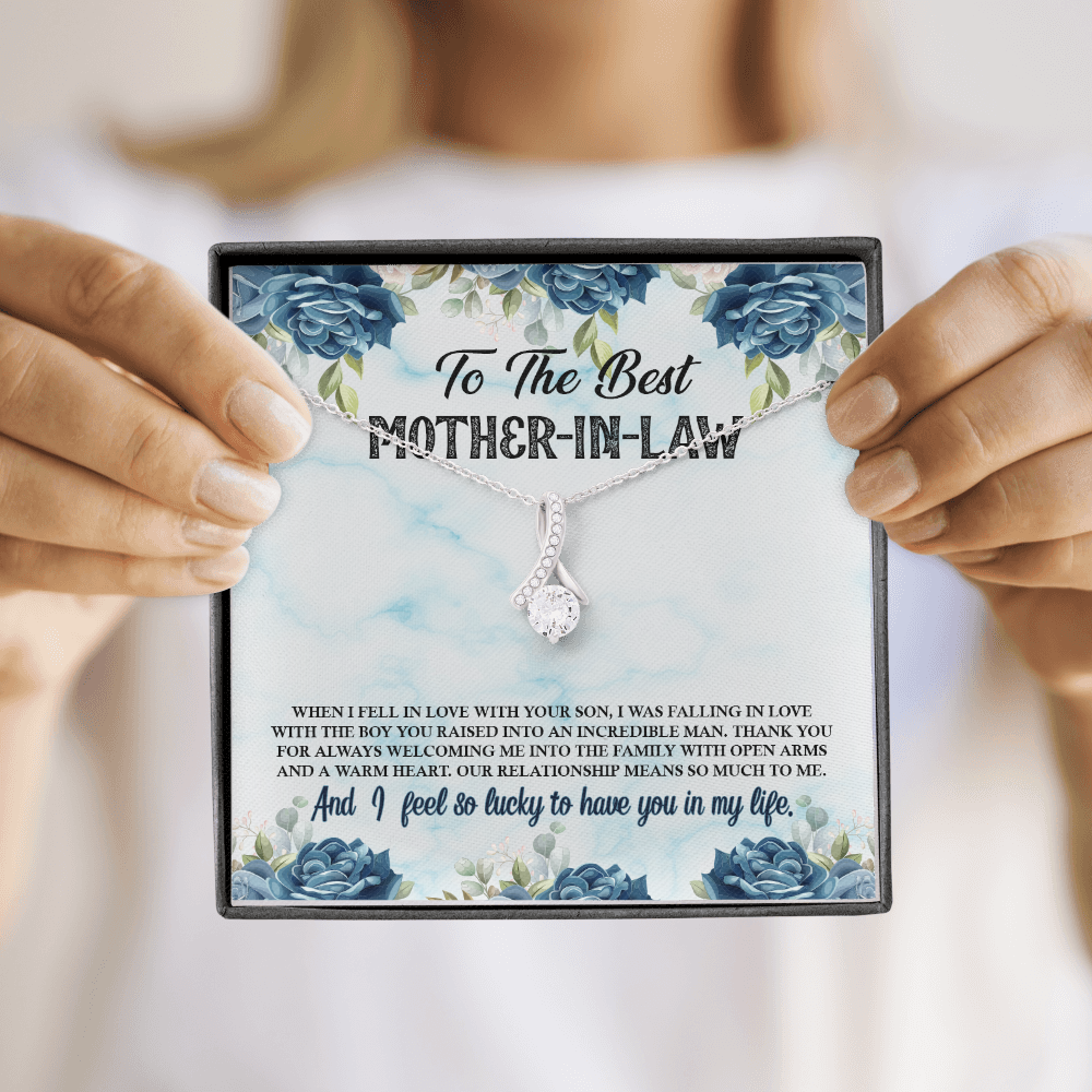 To My Mother-in-Law Fall in Love With Your Son Alluring Ribbon Necklace Message Card-Express Your Love Gifts