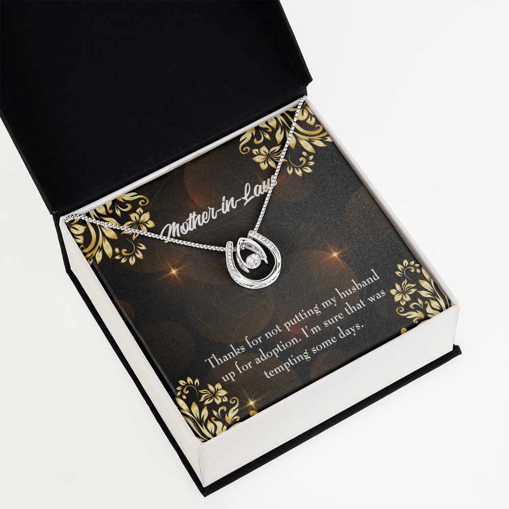 To My Mother-in-Law Funny Mother-in-Law Message Lucky Horseshoe Necklace Message Card 14k w CZ Crystals-Express Your Love Gifts