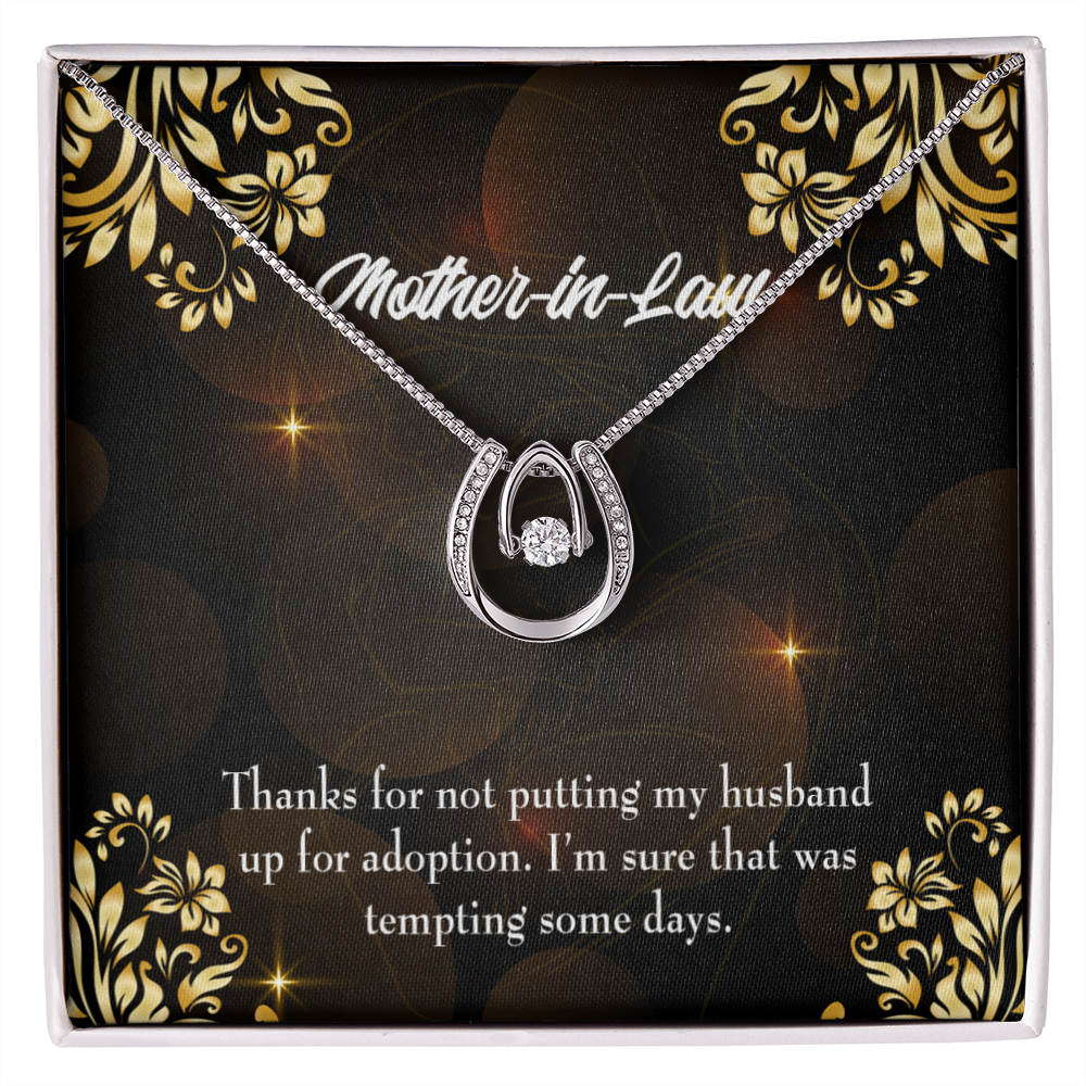 To My Mother-in-Law Funny Mother-in-Law Message Lucky Horseshoe Necklace Message Card 14k w CZ Crystals-Express Your Love Gifts