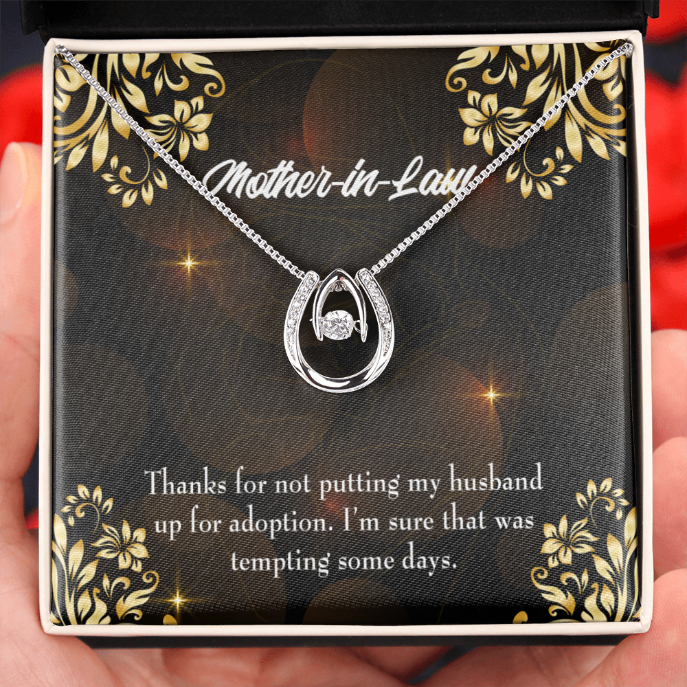 To My Mother-in-Law Funny Mother-in-Law Message Lucky Horseshoe Necklace Message Card 14k w CZ Crystals-Express Your Love Gifts