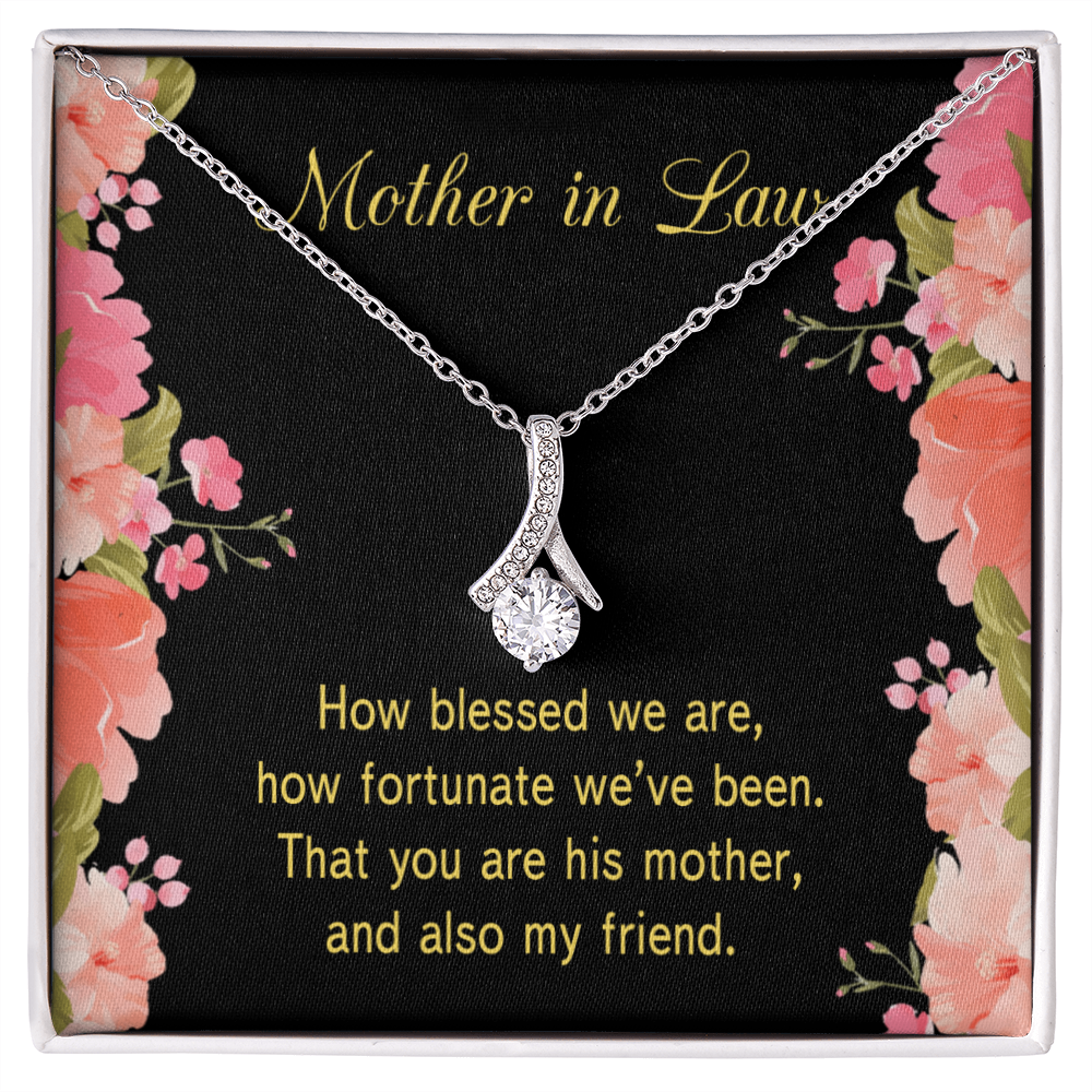 To My Mother-in-Law How Fortunate Alluring Ribbon Necklace Message Card-Express Your Love Gifts