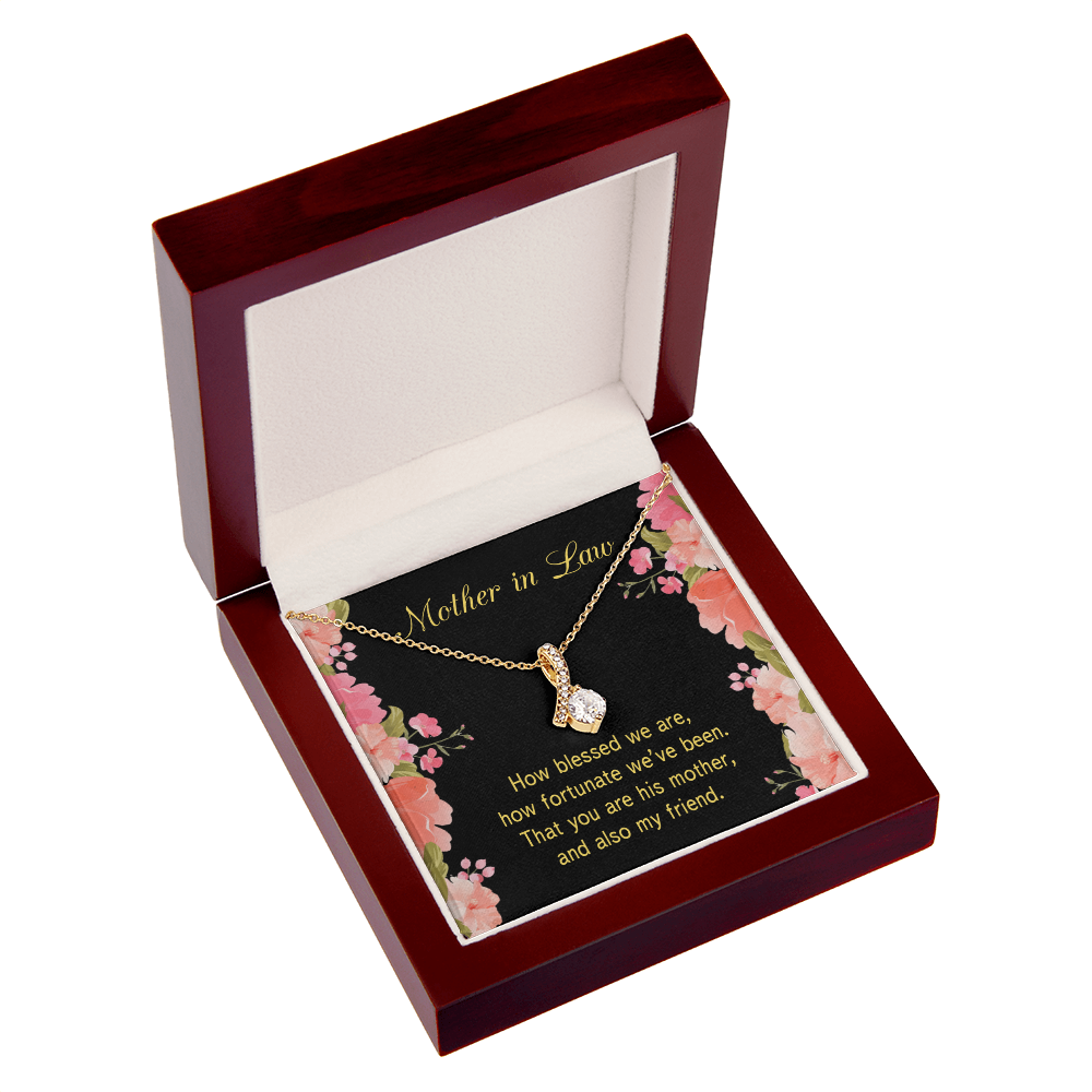 To My Mother-in-Law How Fortunate Alluring Ribbon Necklace Message Card-Express Your Love Gifts