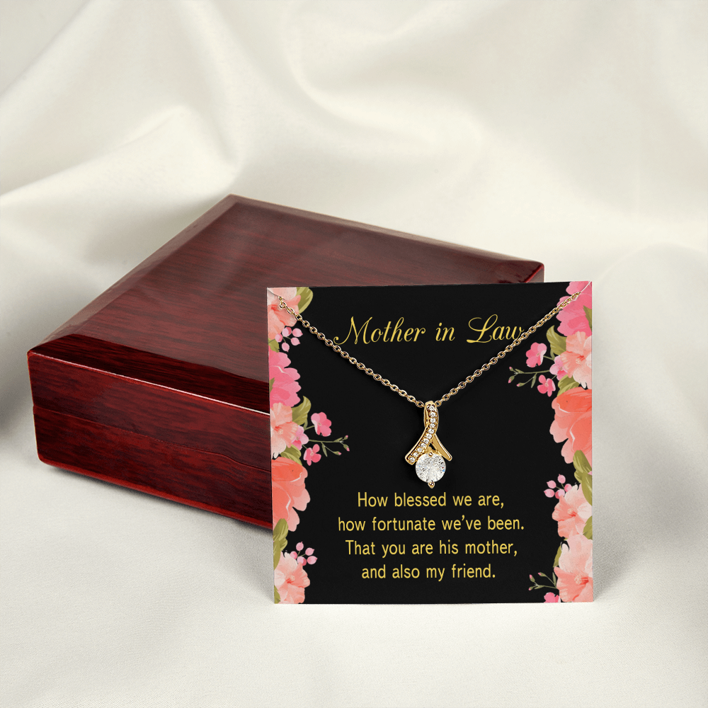 To My Mother-in-Law How Fortunate Alluring Ribbon Necklace Message Card-Express Your Love Gifts