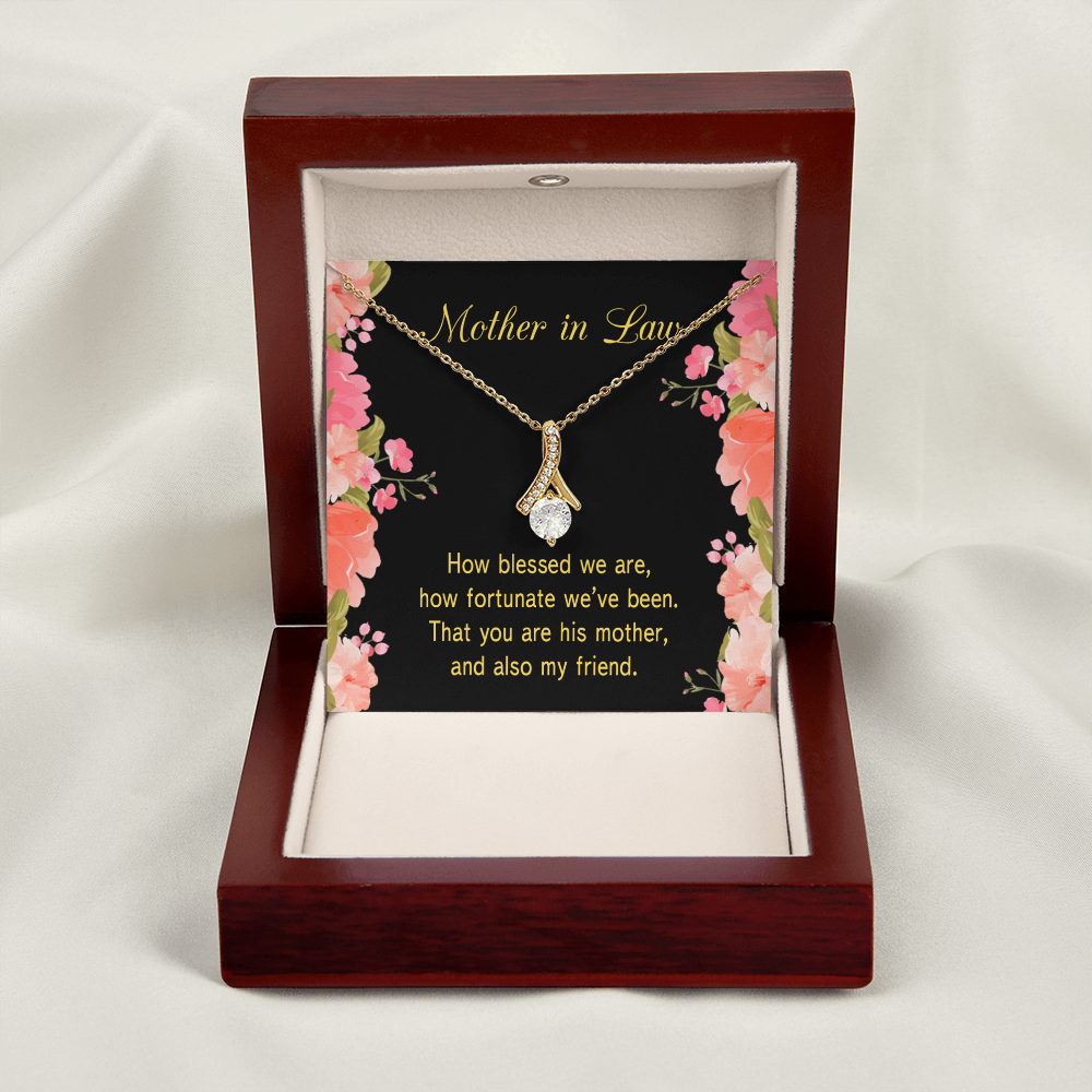 To My Mother-in-Law How Fortunate Alluring Ribbon Necklace Message Card-Express Your Love Gifts