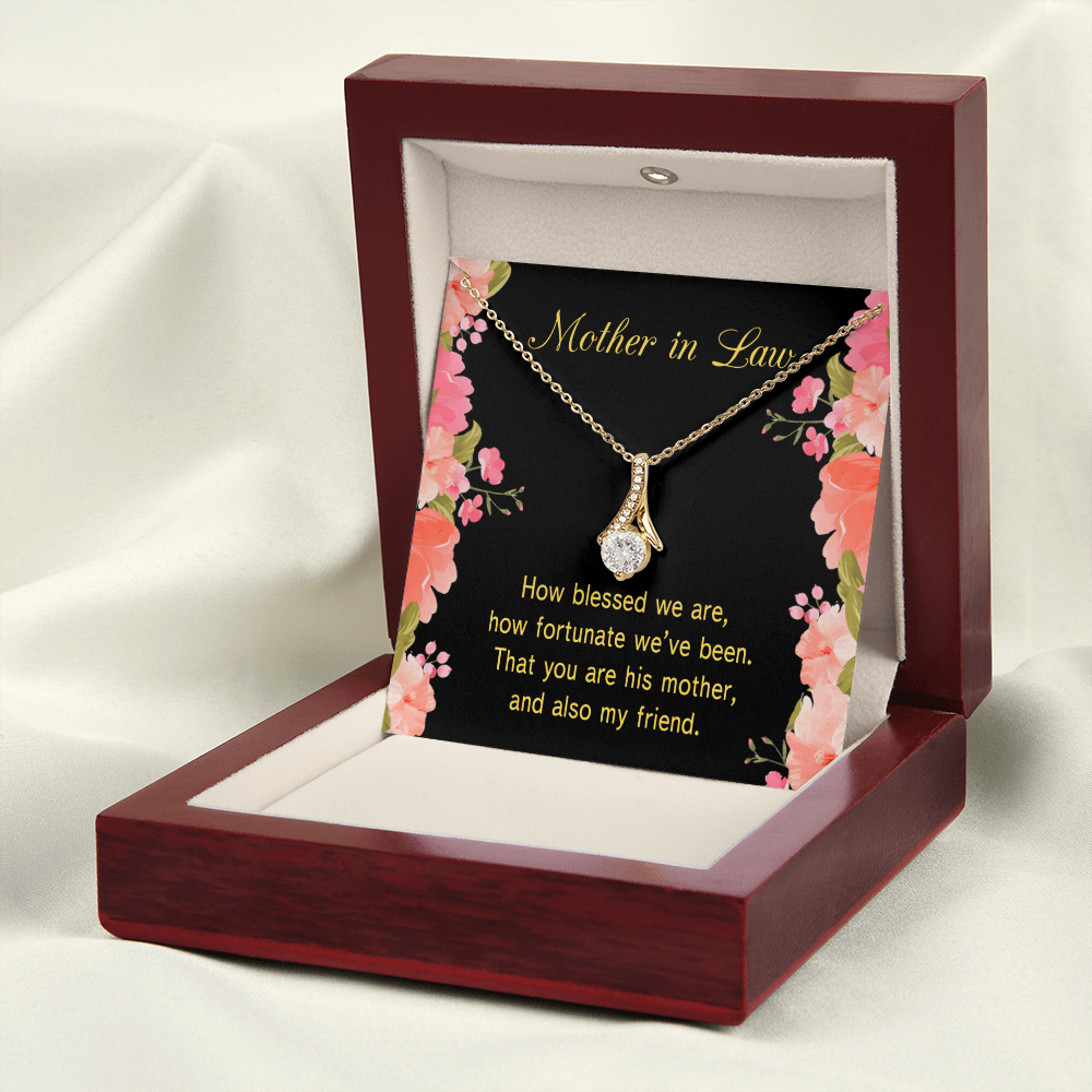 To My Mother-in-Law How Fortunate Alluring Ribbon Necklace Message Card-Express Your Love Gifts