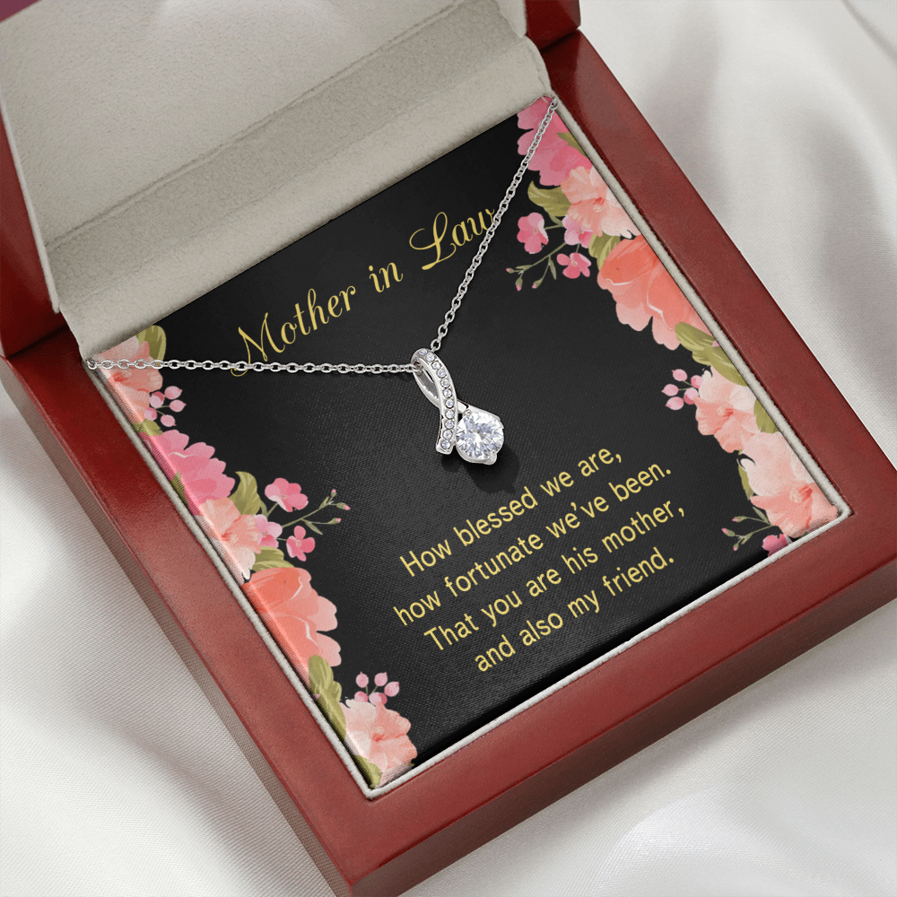 To My Mother-in-Law How Fortunate Alluring Ribbon Necklace Message Card-Express Your Love Gifts