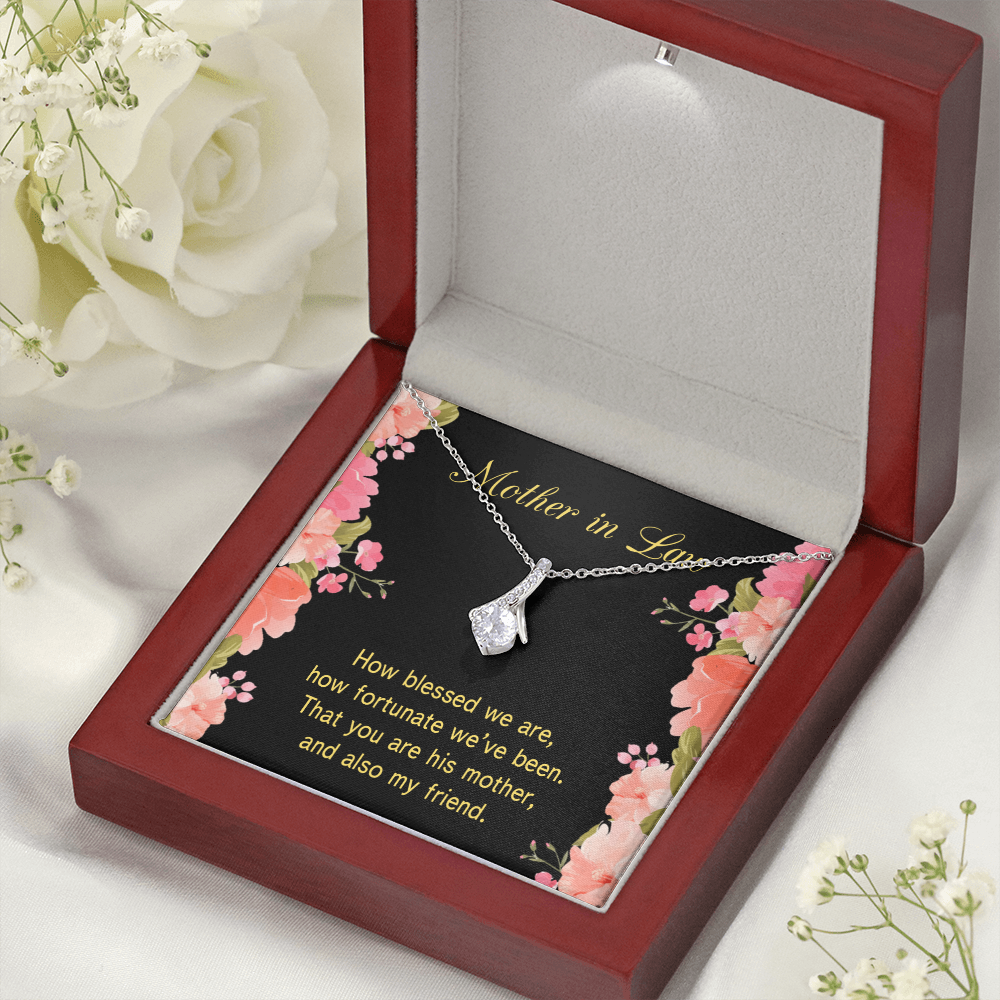 To My Mother-in-Law How Fortunate Alluring Ribbon Necklace Message Card-Express Your Love Gifts