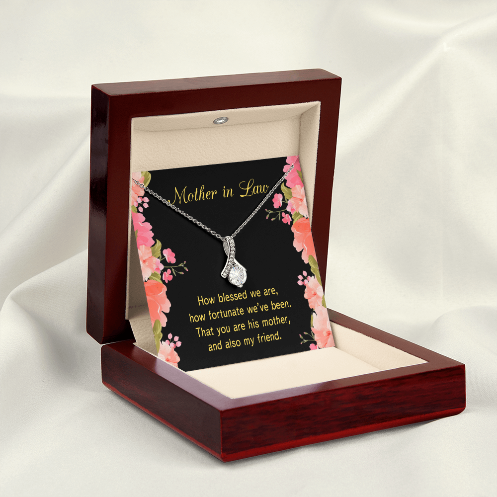 To My Mother-in-Law How Fortunate Alluring Ribbon Necklace Message Card-Express Your Love Gifts